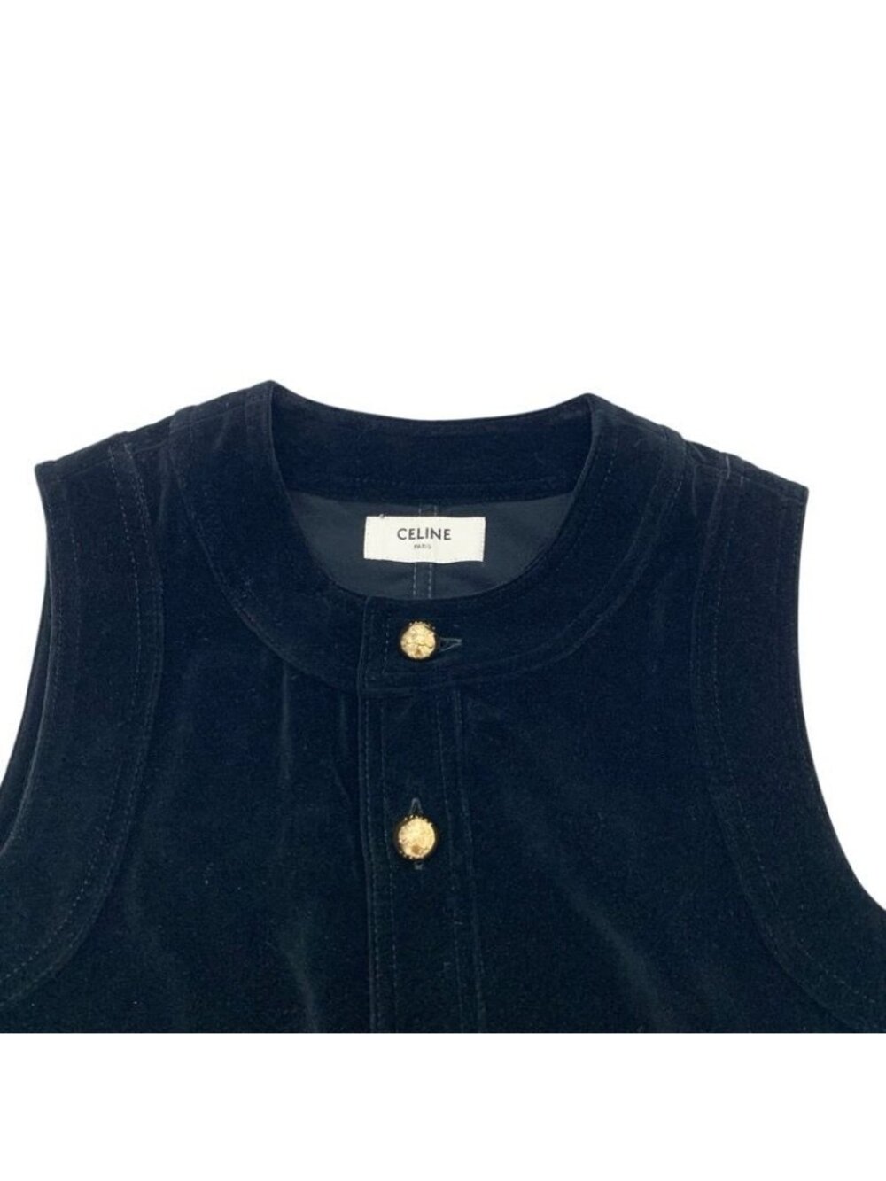 Celine Dress Cotton Black Gold Triomphe Velor Sleeveless - Picture 7 of 8